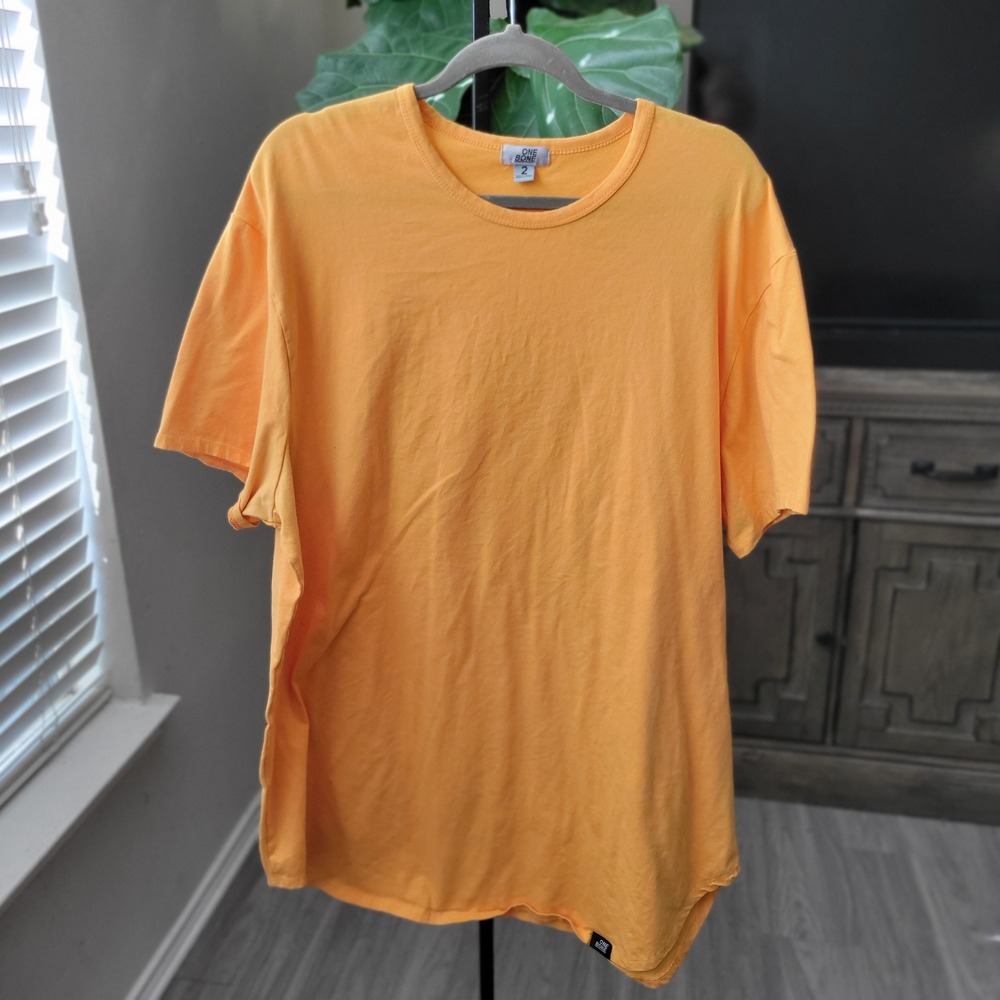 One Bone Mens Scoop T-Shirt Orange Cotton Spandex OB116 Size 2
